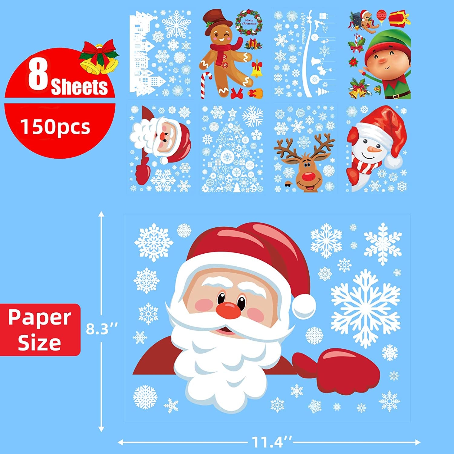 Christmas Decorations - Christmas Window Clings Decorations Stickers Indoor - Snowflakes Window Clings Decor for Home Office Classroom-Miller Ranch TX