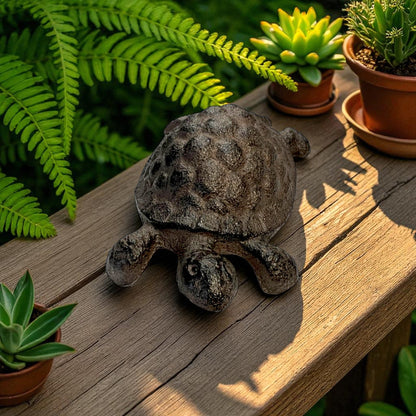 Rustic Cast Iron Turtle Garden Statue, Whimsical Outdoor Decor-Miller Ranch TX