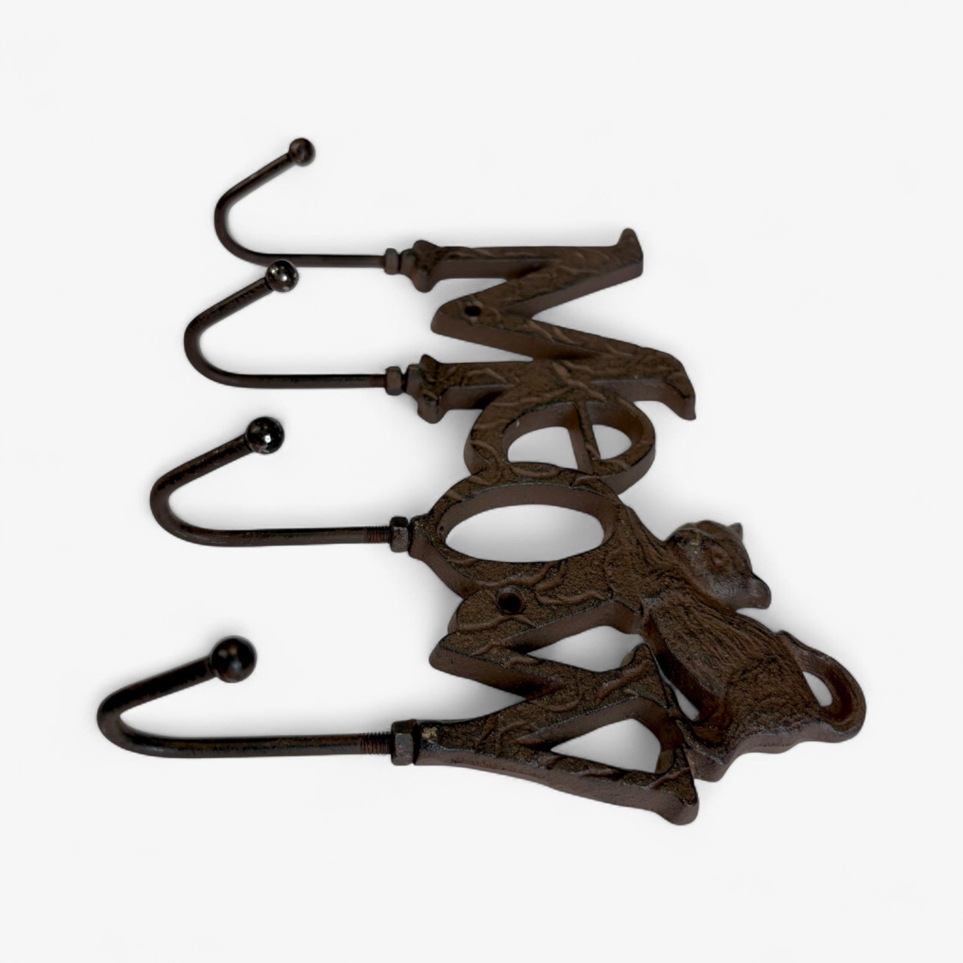 Whimsical Cast Iron Meow Cat Hook Rack, Rustic Wall Organizer-Miller Ranch TX