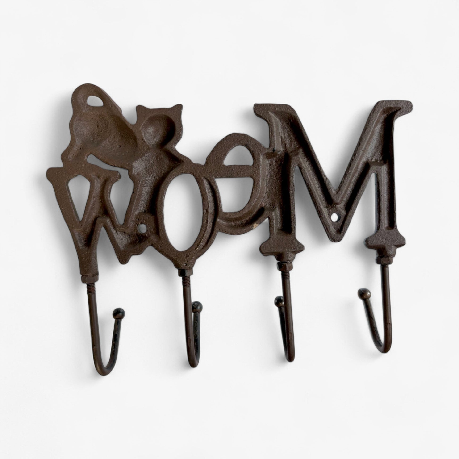 Whimsical Cast Iron Meow Cat Hook Rack, Rustic Wall Organizer-Miller Ranch TX