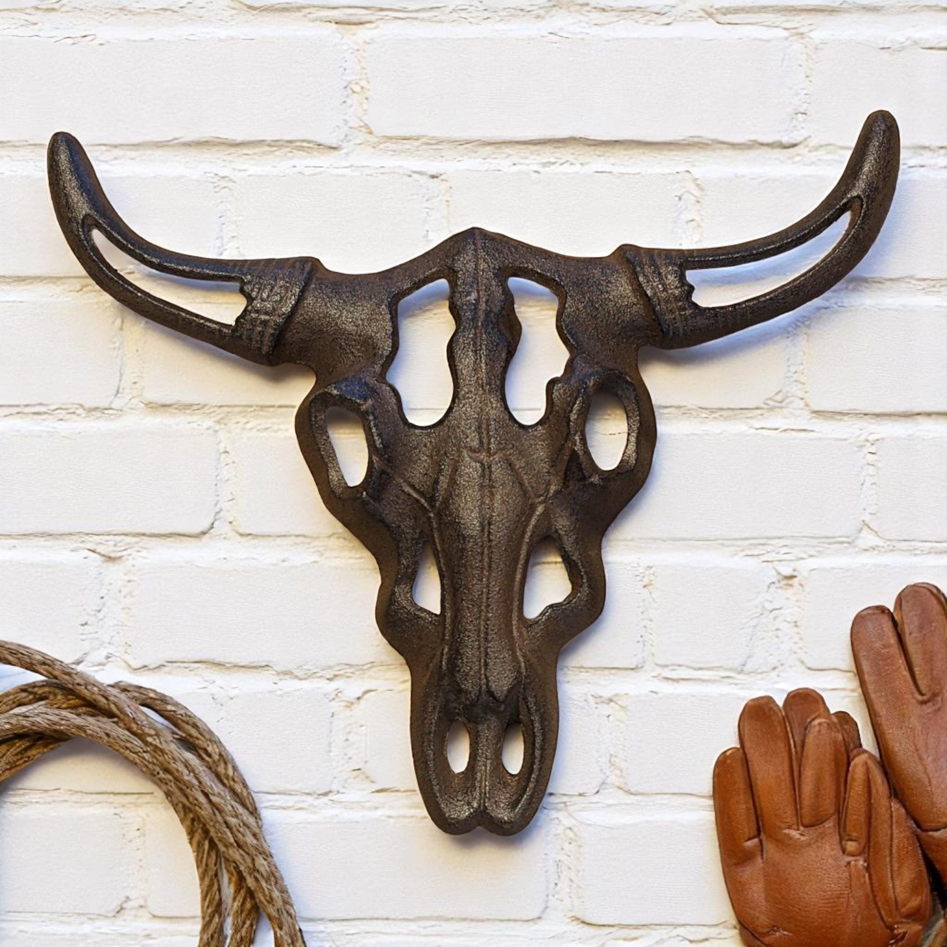 Cast Iron Bull Skull Wall Decor - Rustic Western Farmhouse Art for Home, Cabin, or Ranch-Miller Ranch TX