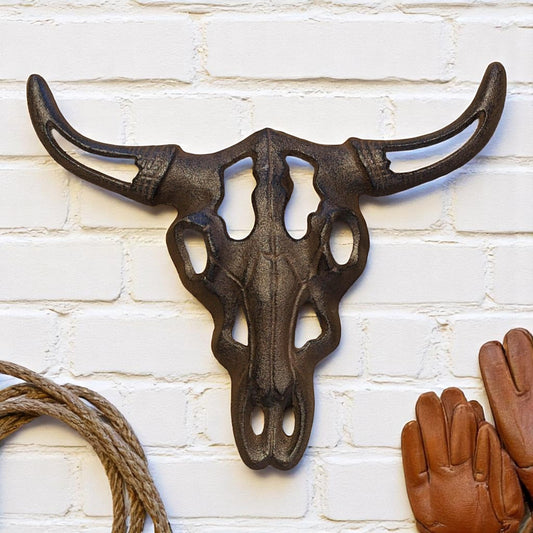 Cast Iron Bull Skull Wall Decor - Rustic Western Farmhouse Art for Home, Cabin, or Ranch-Miller Ranch TX
