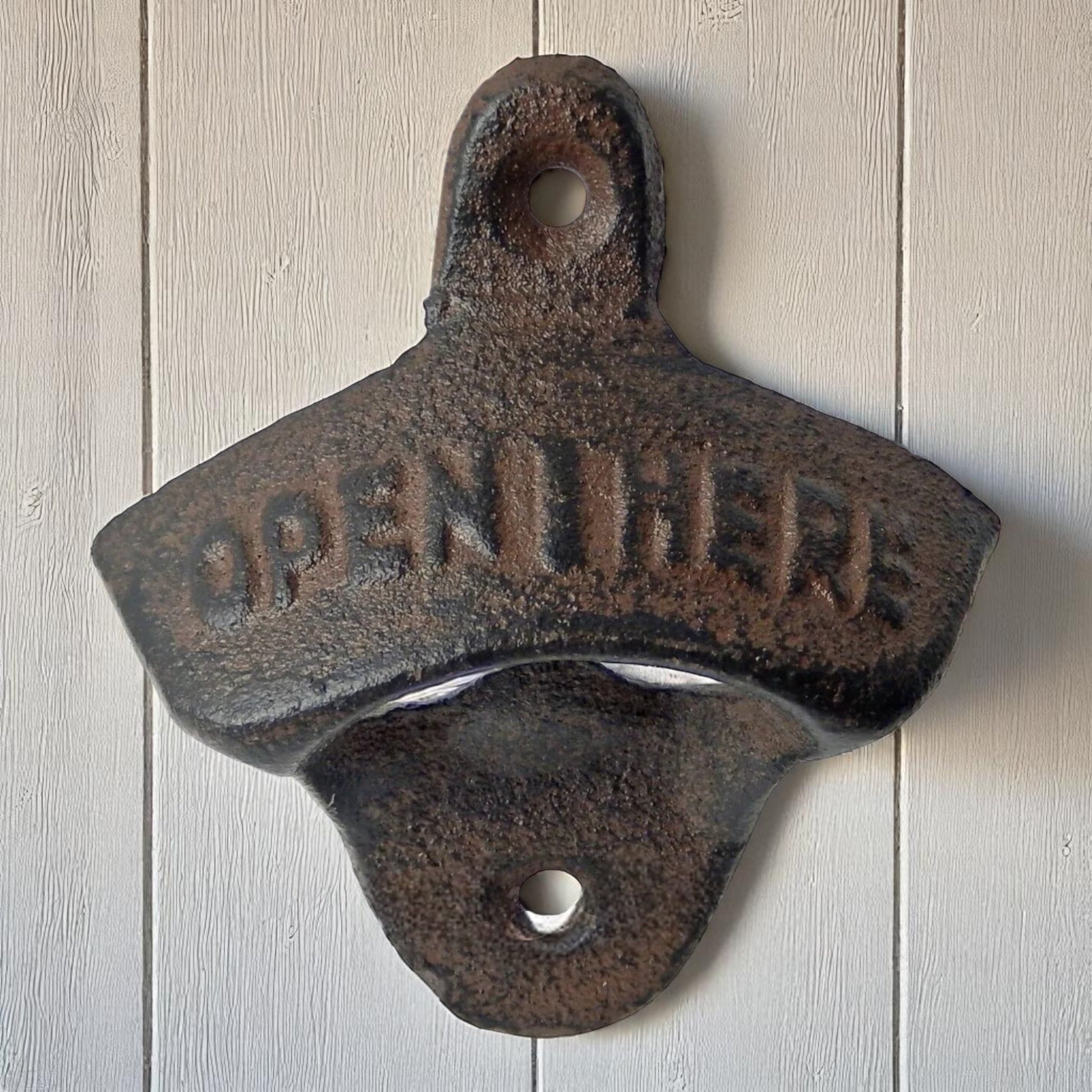 Open Here Cast Iron Bottle Opener - Vintage Rustic Wall-Mounted Bar Accessory for Home, Kitchen & Patio-Miller Ranch TX