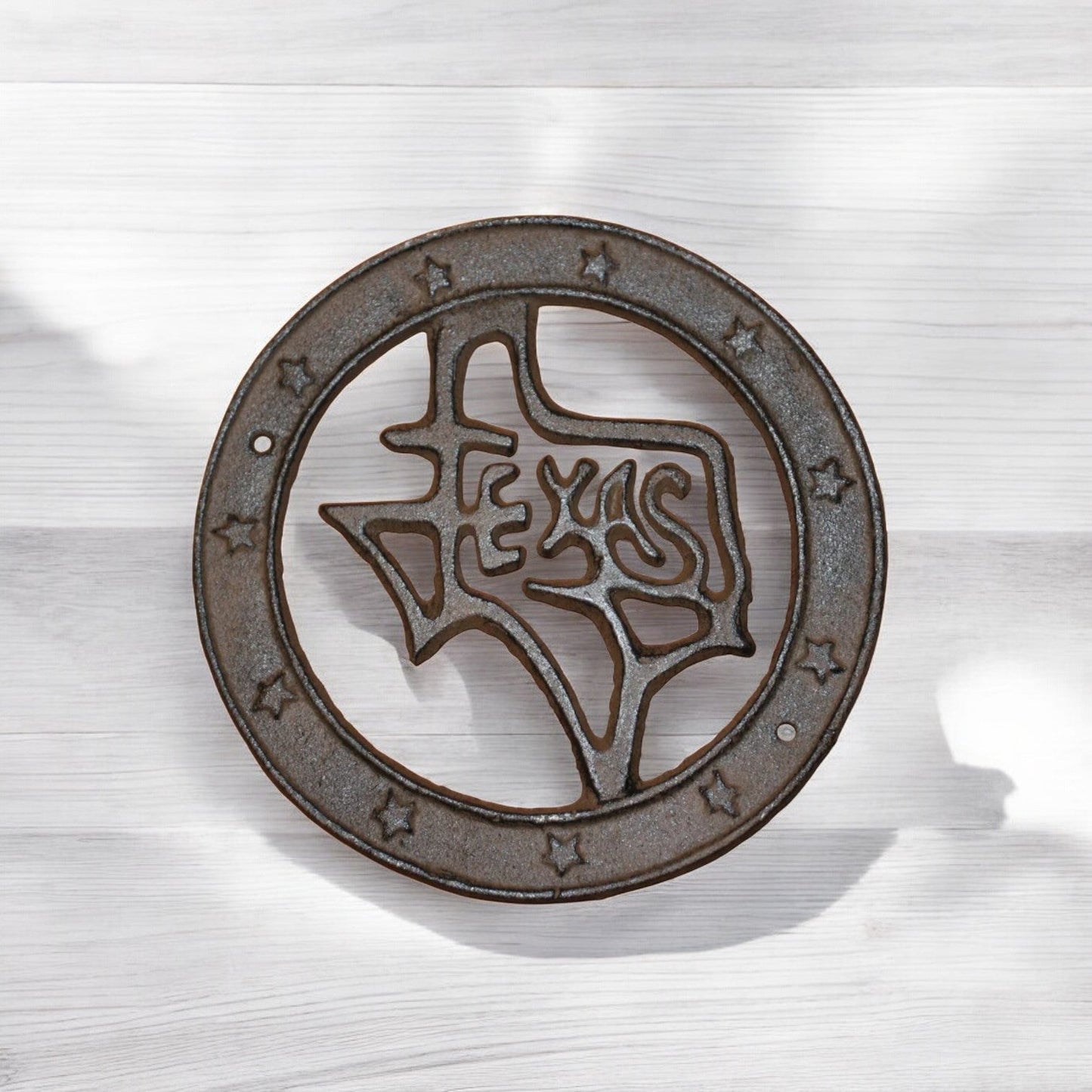 Round Cast Iron Texas Plaque - Lone Star State Wall Decor-Miller Ranch TX