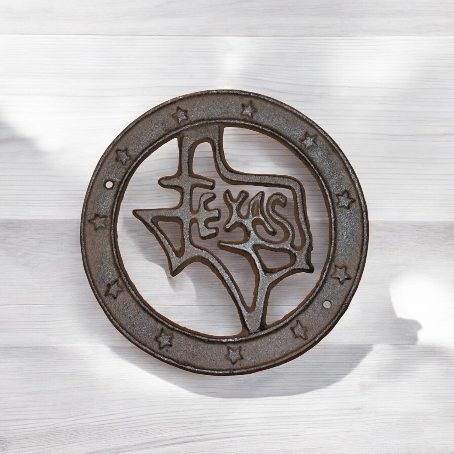 Round Cast Iron Texas Plaque - Lone Star State Wall Decor-Miller Ranch TX