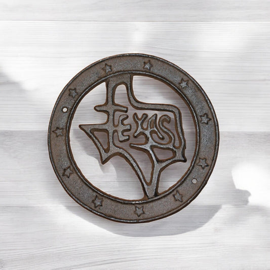 Round Cast Iron Texas Plaque - Lone Star State Wall Decor-Miller Ranch TX