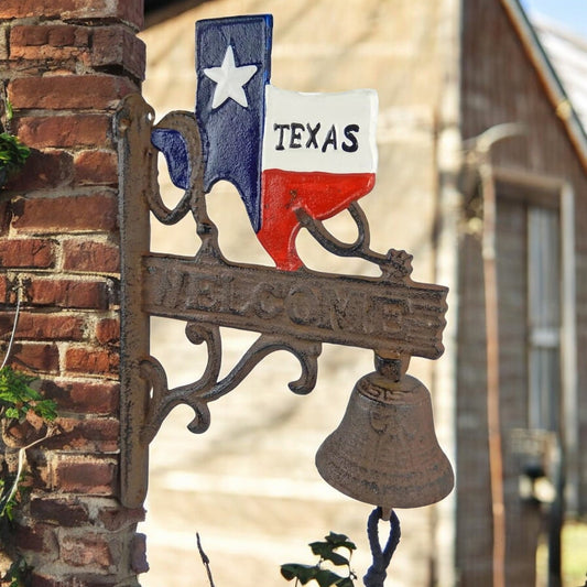 Texan Pride Cast Iron Welcome Bell - Rustic State-Shaped Door Chime-Miller Ranch TX