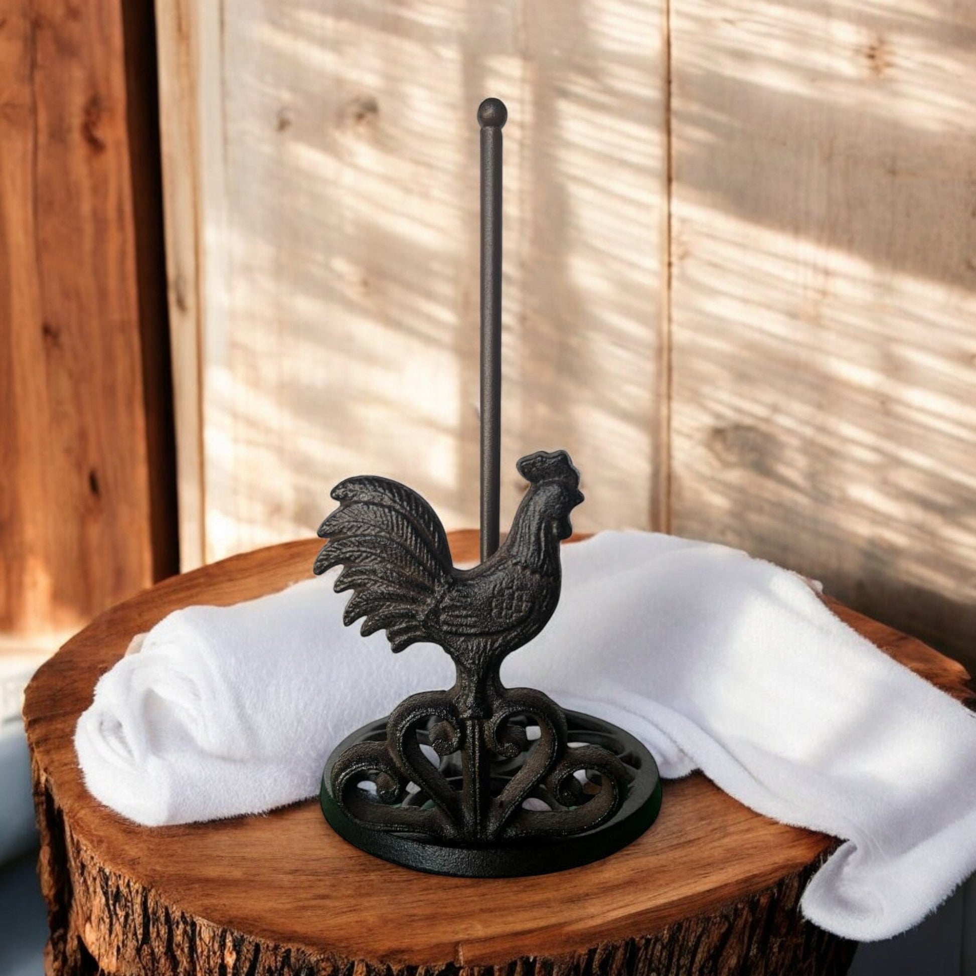 Farmhouse Cast Iron Rooster Paper Towel Holder, Rustic Kitchen Dispenser-Miller Ranch TX